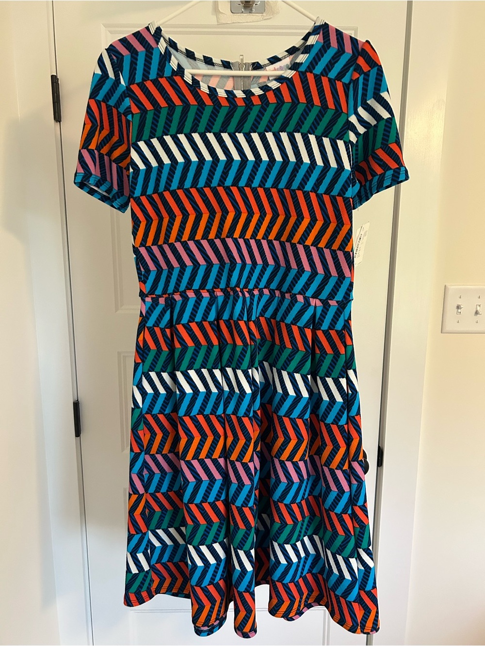 LuLaRoe Chevron Stripe Dress in Blue, Teal, Orange, Pink, White